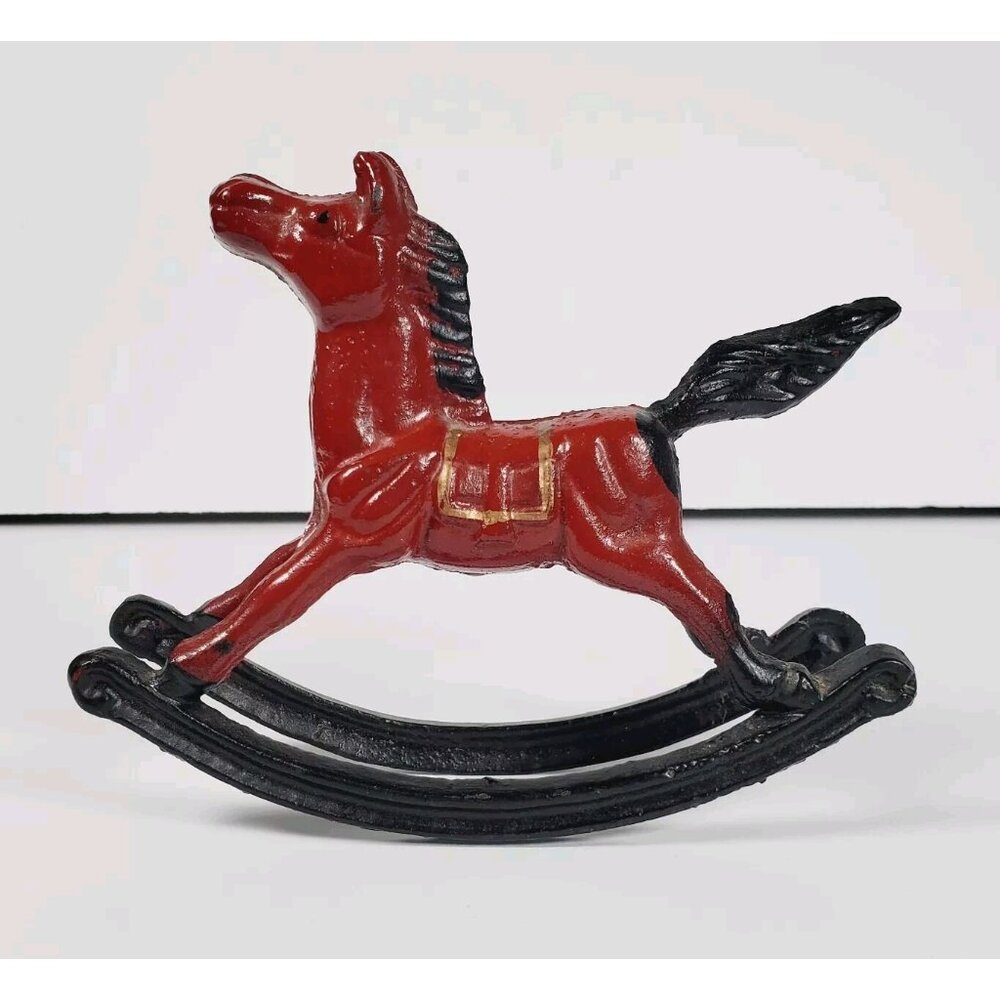Vintage Cast Iron Rocking Horse ~ Equestrian Decor Paperweight 7" x 6"
